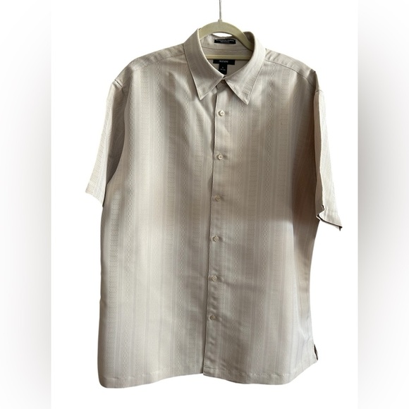 Alfani Retro Beige Short Sleeve Button Up Shirt Rayon Blend Y2K Dressy Large - Picture 1 of 4